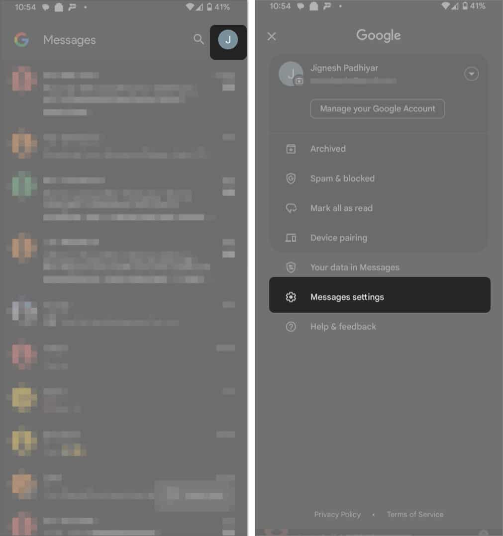 Select the Profile icon and tap on Message Settings on your Android phone